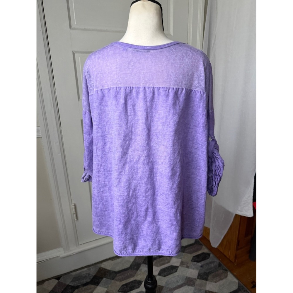 Kaktus Linen Top Purple Relaxed Fit Boho Artsy Lagenlook Roll Tab Sleeves Lg - Picture 3 of 15